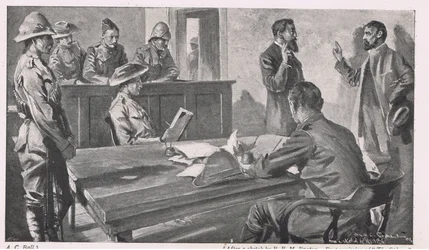 Boer prêtant serment de neutralité au tribunal de Ventersdorp, après avoir remis son fusil